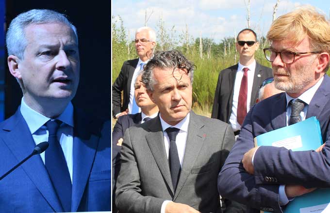 Bruno Le Maire (photo de gauche, crédit: Dean Calma/IAEA, 2021). Christophe Béchu et Marc Fesneau (photo de droite, crédit: CC/Forestopic, 2022)